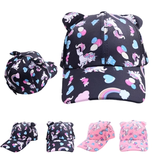 Cappellino Da Baseball Per Bambini Cotone Orecchie Unicorno Arcobaleno Stampato Cappello Sole Per Bambini Carino Regolabile