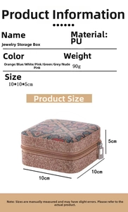 Detail view of compact PU leather jewelry box with geometric prints and 10x10x5cm dimensions