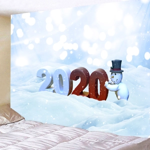 Arazzo con scena di neve invernale e design con pupazzo di neve 2020 per pareti