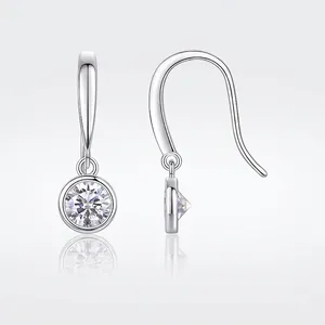 S925 Sterling Silver Moissanite Hook Earrings For Women High Quality Round Cut Dangle Earrings Fashion Jewelry Accessories