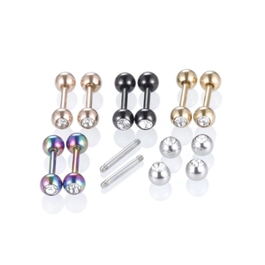 Barbell stud earring set in five colors with sparkling cubic zirconia in stainless steel