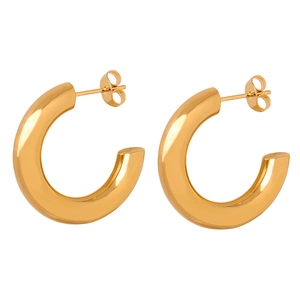 Minimalist geometric C-shaped thick hoop earrings in polished gold-plated titanium steel
