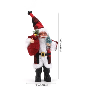 Detailed size view of standing Santa plush figure with dimensions 8x3.54 inches