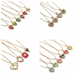 Heart Pendant Necklace Copper Zircon Enamel Colorful Rainbow Evil Eye Jewelry For Women Fashion Gift