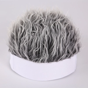 Hip hop beanie with grey synthetic hair wig featuring a white base trim on grey background