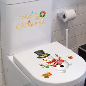 Stickers muraux bonhomme de neige Joyeux Noël pour décoration festive de toilettes
