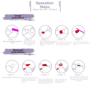 Detail guide showing how to apply and remove long French Halloween press-on nails