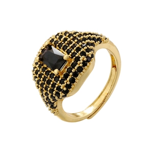 Hip hop gold plated square ring featuring colorful CZ diamonds and open adjustable band