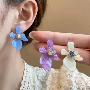 Orecchini A Lobo Con Fiori In Resina E Zircone Con 925 Sterling Silver Earring Post Gioielli Retro Eleganti Per Donna
