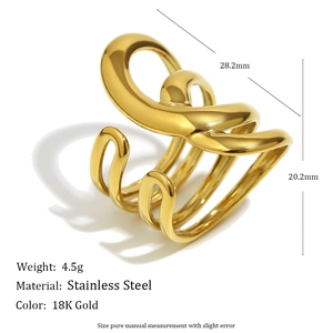 Macro view of 18K gold plated stainless steel spiral ring with size and weight specs