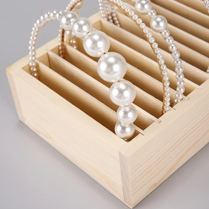 Natural wood headband organizer tray with multiple slots for hair accessories display