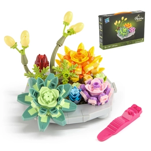 DIY succulent botanical building blocks set with 281 pieces and colorful pot plant display