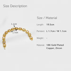 Detailed view of 18K gold plated bracelet with colorful zircon stones and dimensions