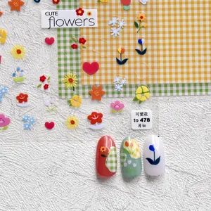 Japanese style self-adhesive nail stickers with cute colorful flowers and heart patterns