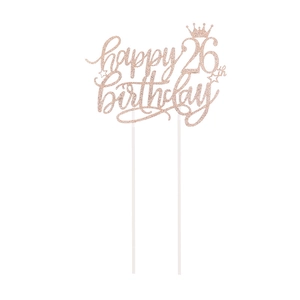 Roségoldener Happy 26th Birthday Tortenstecker mit Glitzer und Kronendetail