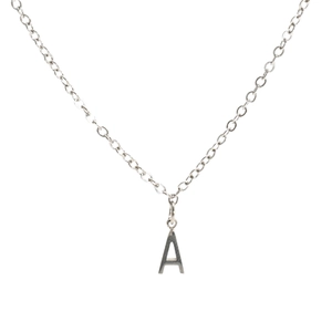 Polished silver stainless steel letter A pendant necklace with minimalist cable chain