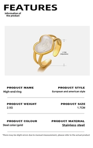 Detail view of 18K gold plated heart ring with marble texture and dimensions info