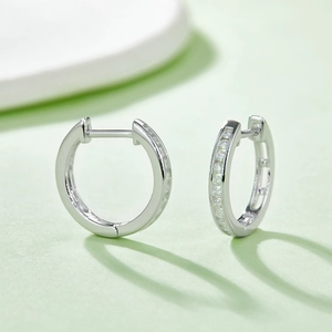 Sparkling S925 sterling silver hoop earrings with clear pave stones for women