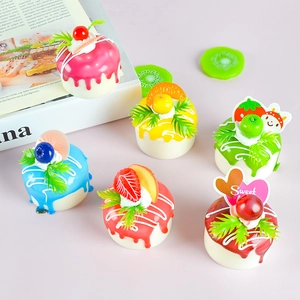 Set of 6 realistic PU foam mini cakes with colorful fruit toppings for home decor