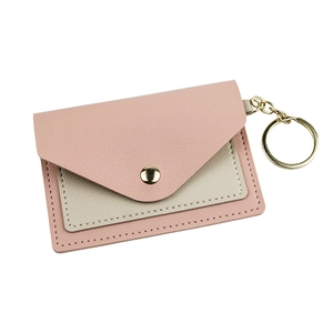 Pink and cream faux leather envelope card holder with gold keychain and snap button