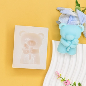 3D bear with flower silicone mold for DIY scented candles and handmade soap making
