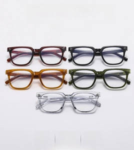 Detailed flat lay of stylish oversized square glasses frames in five assorted trendy colors