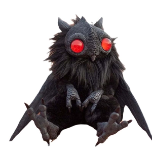 Εύκαμπτο μαύρο Mothman μωρό με κόκκινα μάτια ρητίνης και φτερά για διακόσμηση Halloween