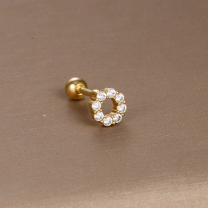 Golden round zircon wreath cartilage earring with ball screw back stud jewelry