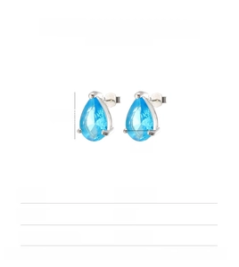 Detail of 925 sterling silver teardrop earring with blue zircon and S925 hallmark stamp