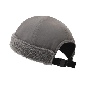 Berretto docker grigio scuro in lana d'agnello e twill con fibbia regolabile posteriore