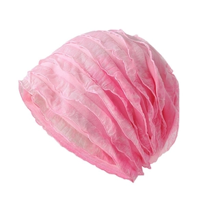 Breathable pink pleated slouchy beanie for women made of lightweight fabric for spring