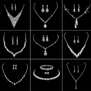 Bridal Rhinestone Zircon Tassel Necklace Earrings Silver Plated Copper Alloy Wedding Party Elegant Women Accessories