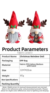 Detail showing plush Christmas reindeer gnomes with red hats and white faux fur beards