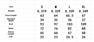 Detailed size guide table for V-neck sequined shirt including bust waist and length info