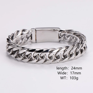 Close-up of 17mm wide chunky silver punk chain bracelet in durable stainless steel