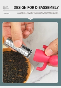 Infusor de té con forma humana de silicona y acero inoxidable práctico filtro de té.