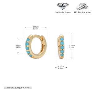 Detailed size and material specs for gold S925 sterling silver turquoise hoop earrings