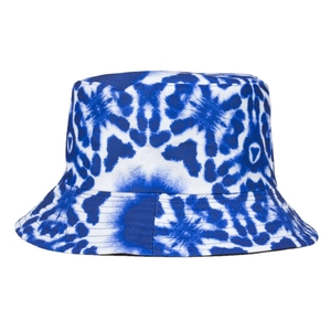 Blue and white tie-dye bucket hat with bohemian patterns for sun protection and outdoor use