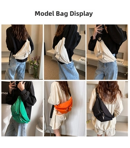 Detail view of stylish crossbody chest bag in four colors with adjustable wide strap