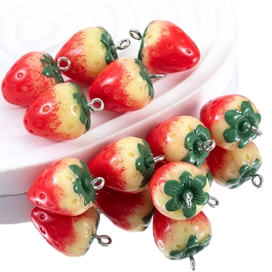 Realistic red strawberry resin pendant with metal ring for handmade jewelry DIY necklaces