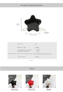 Detailed size and color guide for star-shaped PU leather crossbody bag with chain strap
