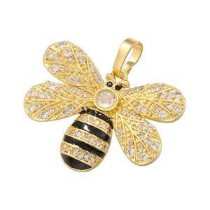 Creative gold-plated bee pendant with sparkling cubic zirconia and black enamel detail
