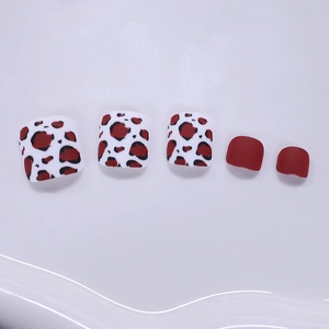 Classic leopard print and matte dark red square press-on toenails for stylish pedicure