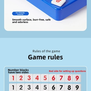 Detail of 1-9 numbered tiles and blue grid tray for kids Sudoku puzzle board game