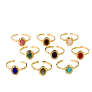 French luxury stainless steel open rings with various colorful oval natural stones