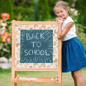 Outdoor wooden double-sided blackboard with rainbow border for back to school season