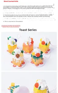 Macro detail of various realistic PVC dessert pendants with fruit toppings and pink strap