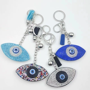 Evil Eye Keychain Rhinestone Alloy Pendant With Tassel And Bell Bag Charm For Women Lucky Accessory
