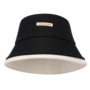 Cappello alla pescatora da donna bicolore nero e beige con ricamo New Fashion