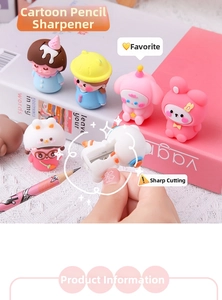 Detail of cartoon character manual pencil sharpeners with sharp metal blades for students